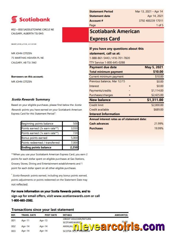 Canada Scotiabank bank statement (autosum)